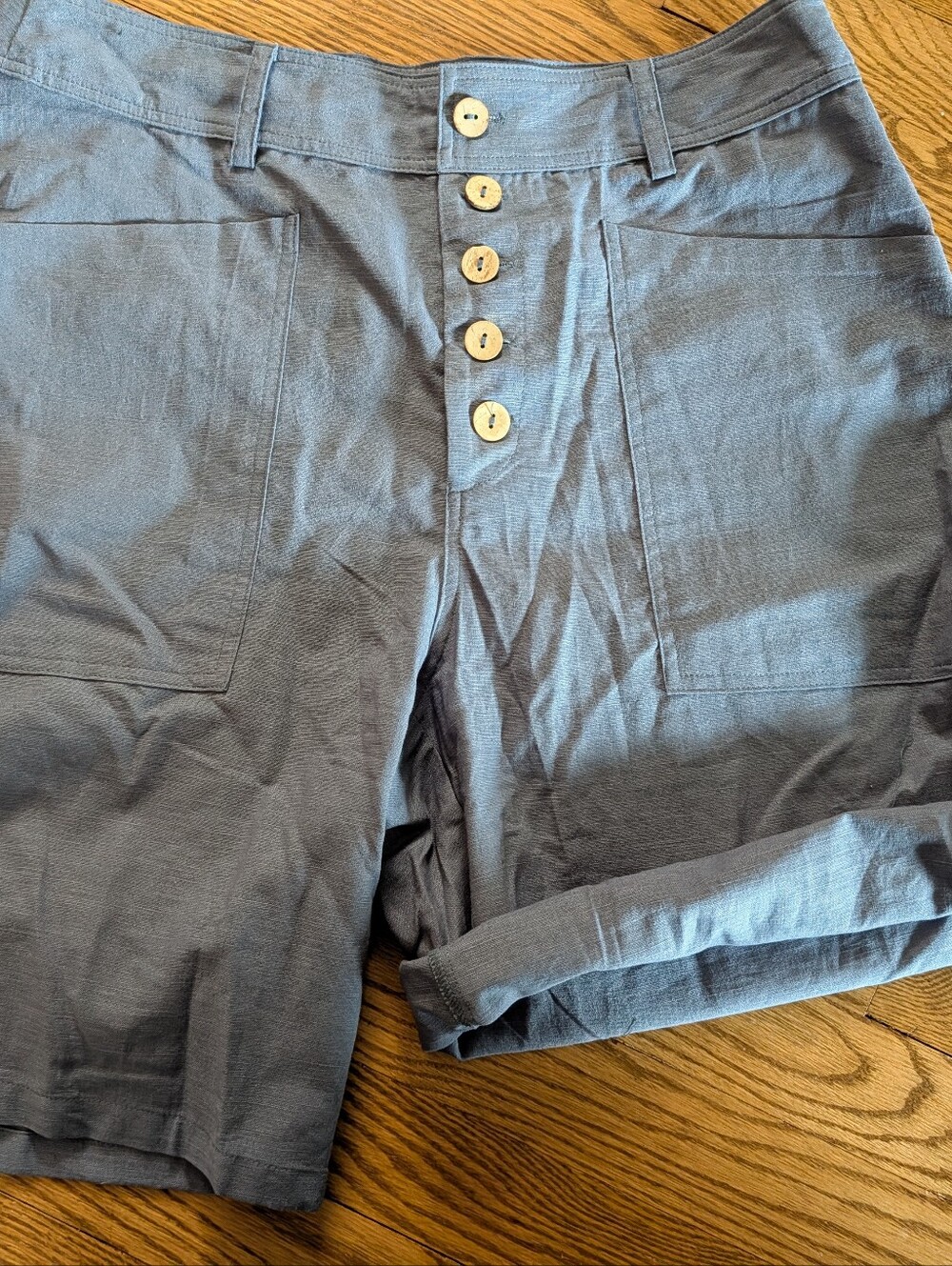 LINTICO Linen Button Fly Quarter Shorts Blue Size Large NEW